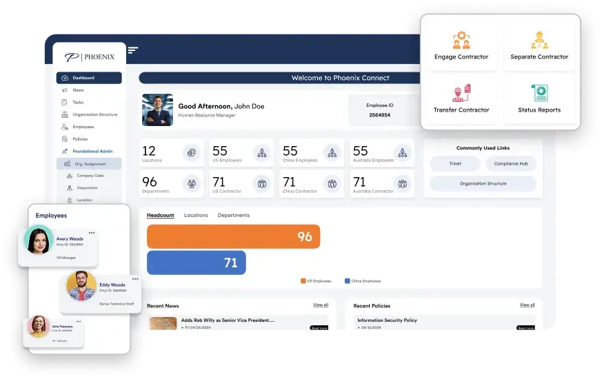 Phoenix Connect™ onboarding dashboard — contractor management and access governance